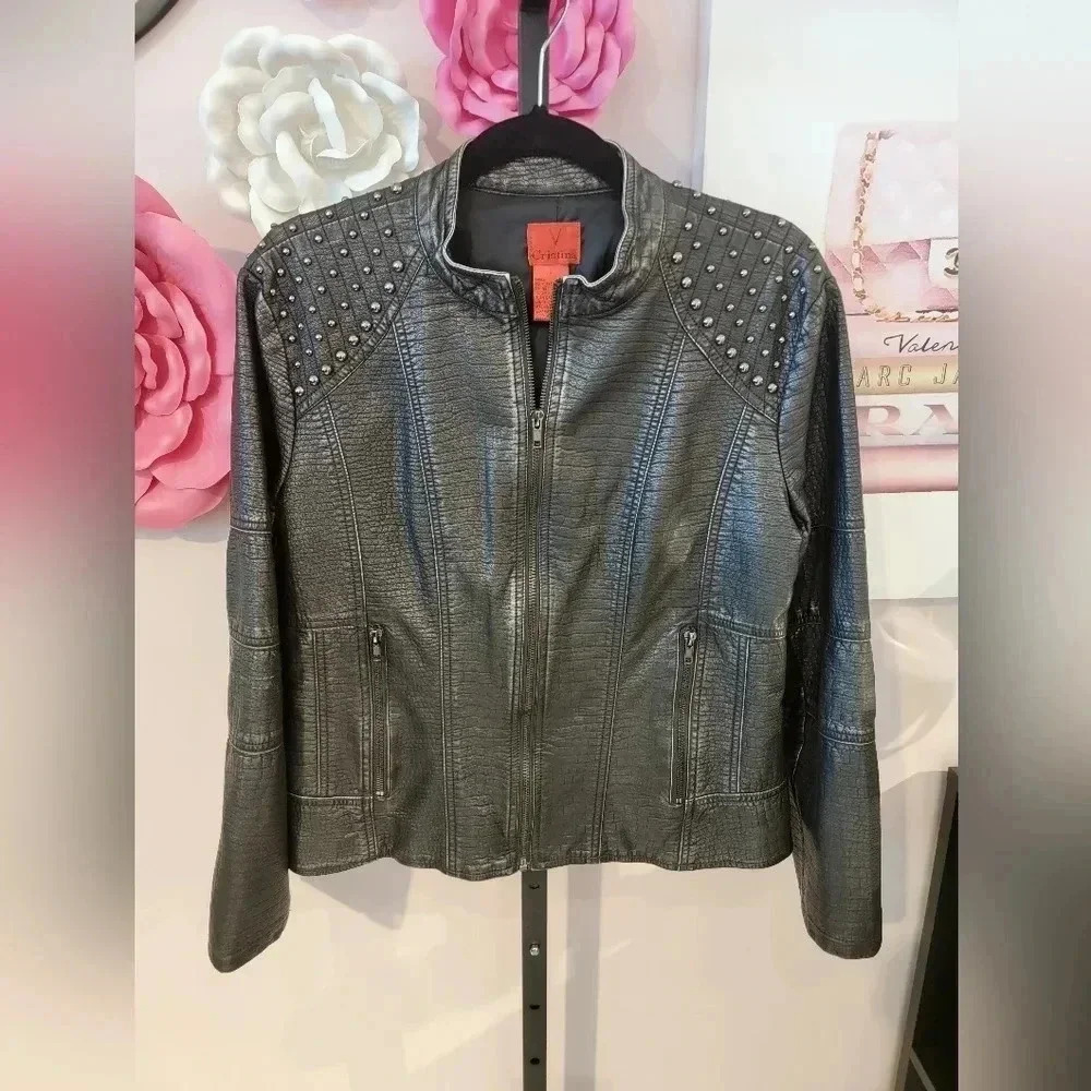 V Cristina Studded Faux Leather Jacket